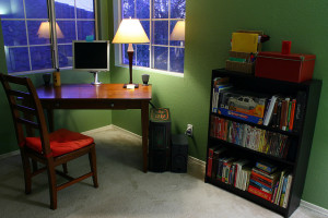 Desk and bookshelf
