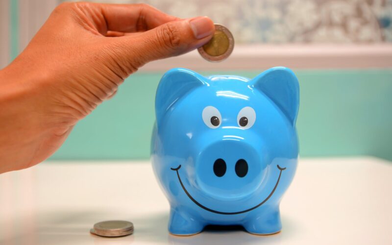 person putting coin in a piggy bank